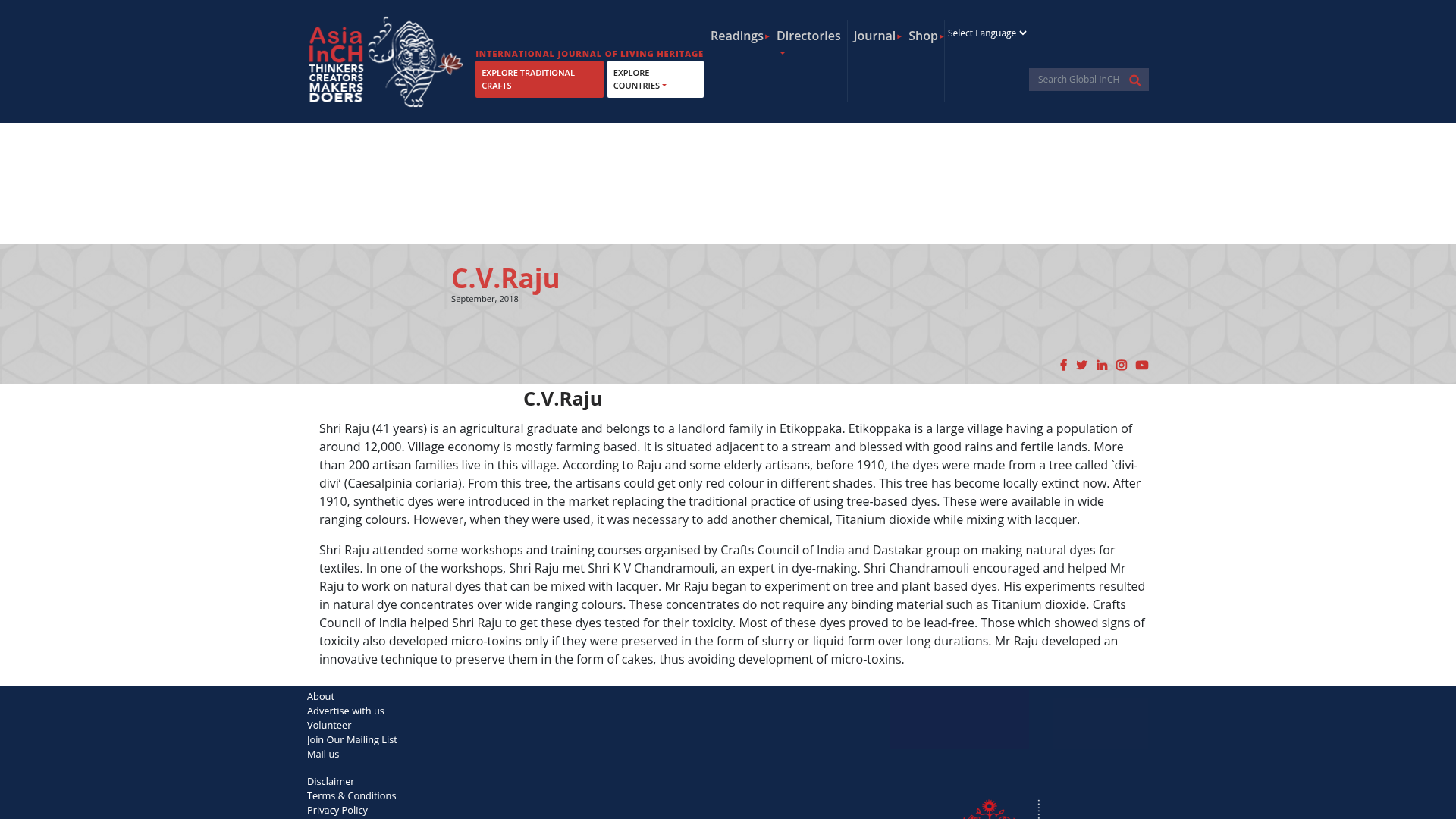 Asia InCH, Innovator profile: C V Raju