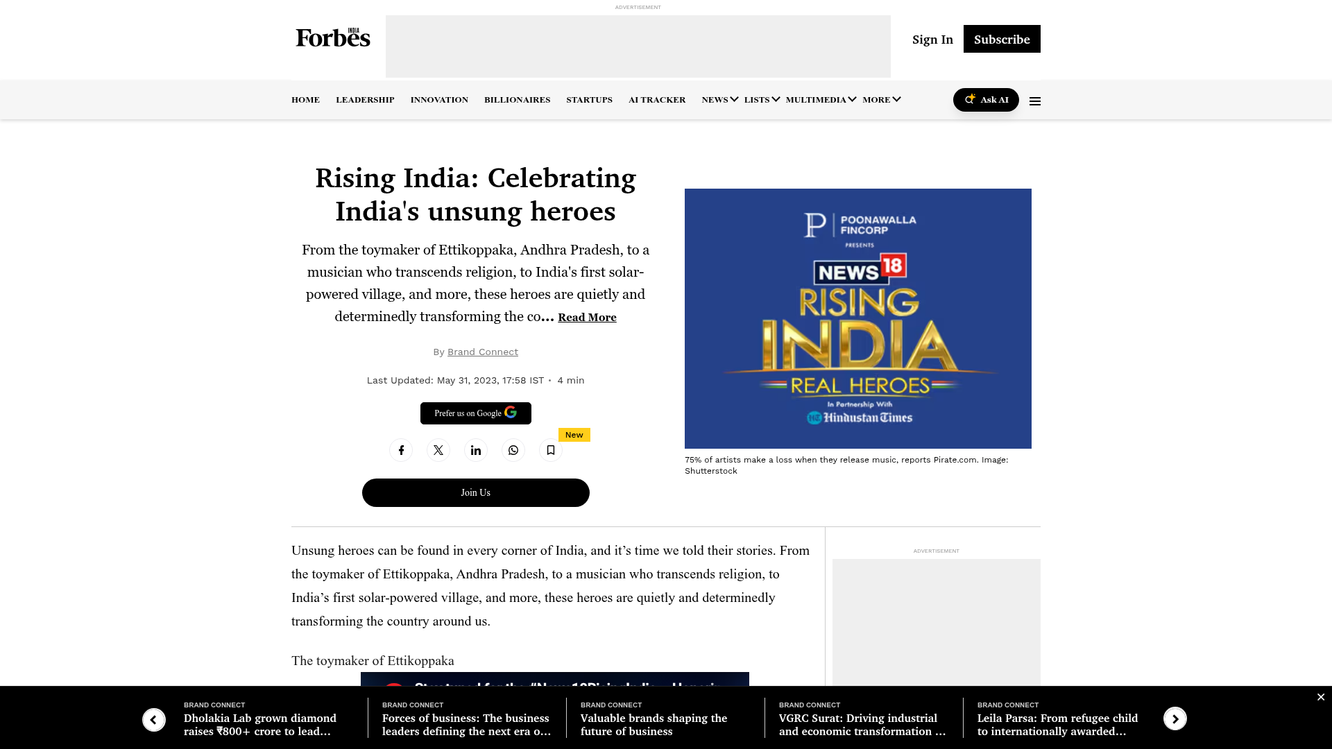 Forbes India, Rising India: celebrating India's unsung heroes
